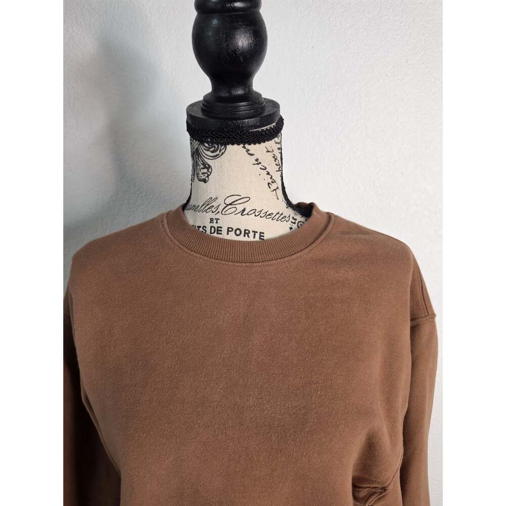 Aritzia TNA Cozy fleece Boyfriend Sweater SZ XS Crewneck Brown Sweatfleece - Picture 3 of 11